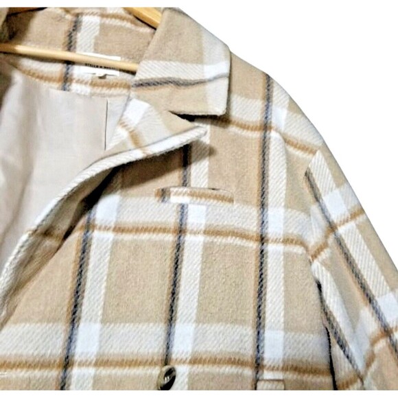 NWT MAISON STELLA & SUZIE Berlioze Plaid Coat Jacket Sz 36 Tan Cream Beige - Picture 4 of 8
